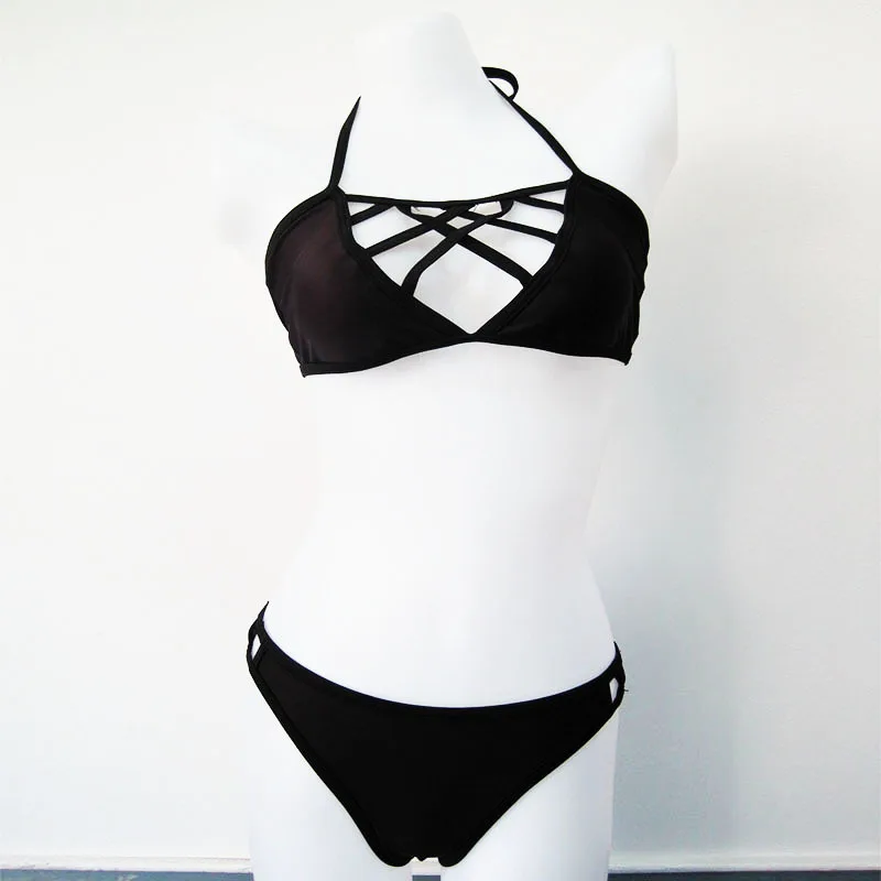 triangl black leather bikini