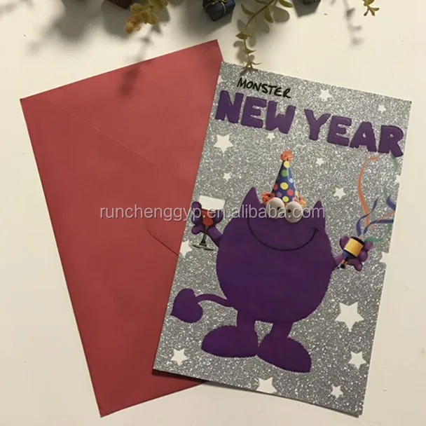 handmade glitter greeting card for happy new year