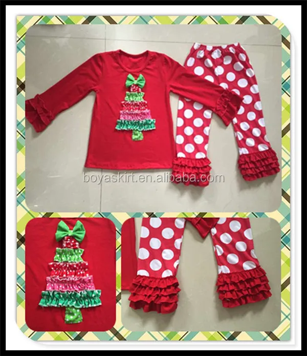 Fall Outfits for Girls Christmas Tree Outfits Dress Set Cotton Wholesale Baby Clothes Western Girls Cheap Outfit