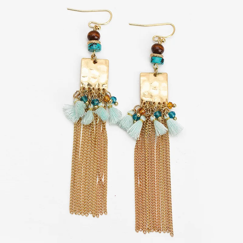 

Wholesale Fashion Handmade Earrings Jewelry Accessory Long Gold Multi Layer Plated Chain Copper Alloy Tassel Earrings For Women, White/pink/black/green