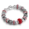 Snake Chain Antique Silver Crystal Rhinestone Charm Beads Bracelet Heart Birthstone Hollow Heart Charm Bracelet