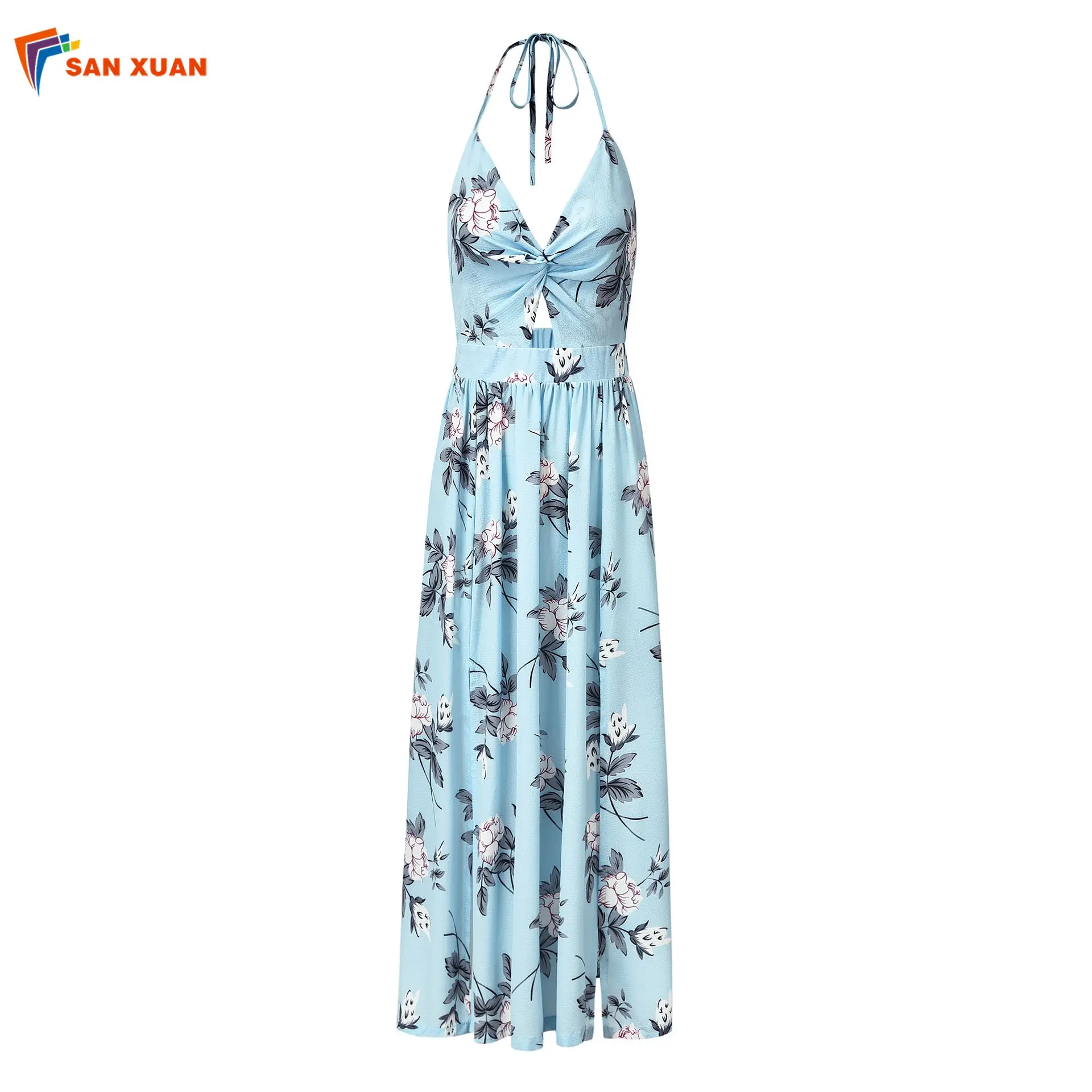 2019 V Neck Sleeveless Sling Slit Womens Casual Summer Bohemian Maxi Long Evening Party Beach Chiffon Floral Print Halter Dress, Light blue;pink;navy
2019 V Neck Sleeveless Sling Slit Womens Casual Summer Bohemian Maxi Long Evening Party Beach Chiffon Floral Print Halter Dress, Light blue;pink;navy