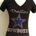 Rhinestone Bling Shine V-Neck Fitted Tee T Shirt