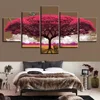 5 Panels Canvas Wall Art Red Tree Picture Prints on Canvas Landscape Painting Modern Giclee Print Artwork Stretched and Framed