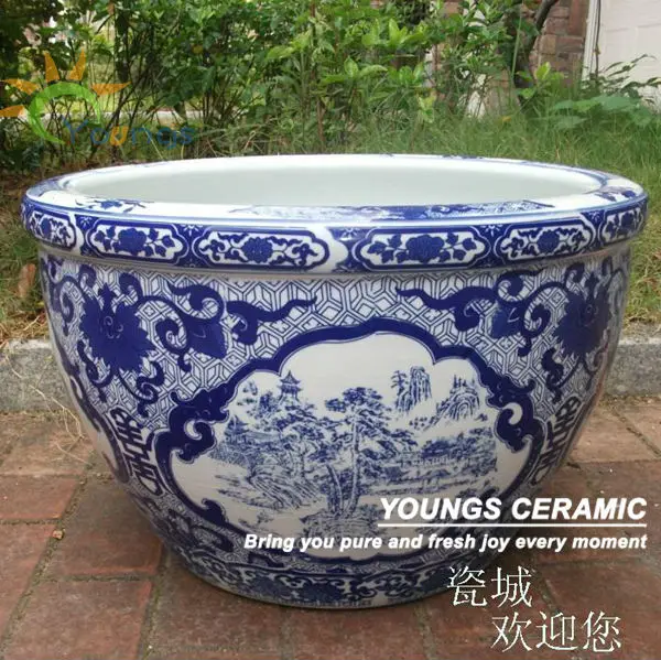 Chinoiserie style large chinese classic porcelain pot planter, View