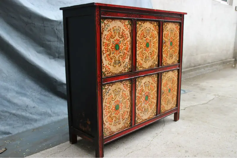 Tibetan Hand-painting reclaimed wood cabinet