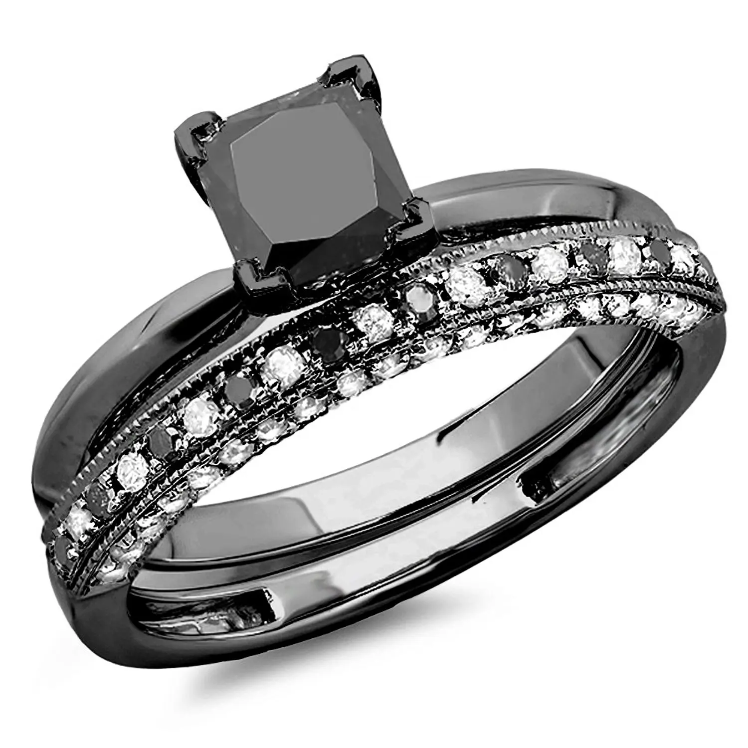 Белое золото черный бриллиант кольцо помолвочное