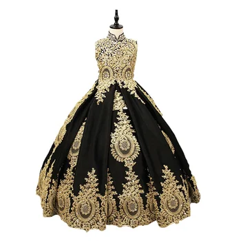 black and gold flower girl dresses