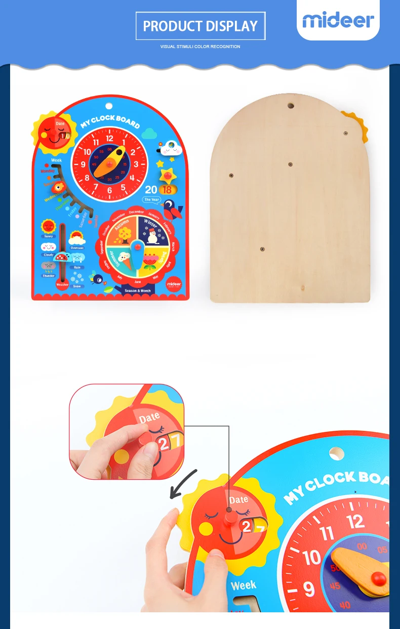 MIDEER Wooden Baby Wall Clock  Board Educational Funny Toys For Children md2029