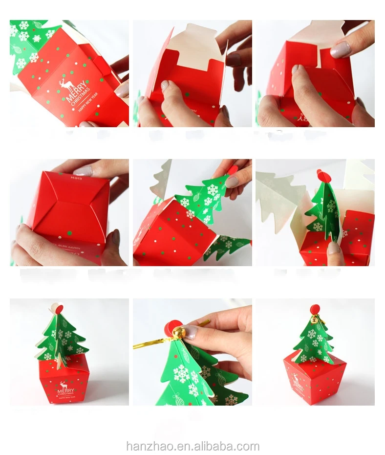 christmas tree shaped paper candy box gift boxes with bell