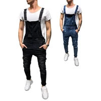 

Men's biker jeans overalls pants slim long jeans jumpsuits male bib overall stretch Europe new style USA denim jeans ripped