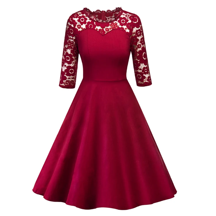 High Quality Summer Knee-Length Half Women red lace one piece a-line dresses for party
High Quality Summer Knee-Length Half Women red lace one piece a-line dresses for party