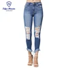 Distressed Staggered Hem With Fringes Women's Beach Side Skinny Jeans