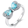 Cute Blue Bowknot Cubic Zirconia Ring Temperament Bridesmaid Gift Engagement Rings Fashion Jewelry Womens Accessories