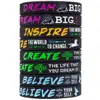 Silicone Motivational Wristbands, Rubber Inspirational Quote Bracelets - Dream, Inspire, Create, Believe for Kids