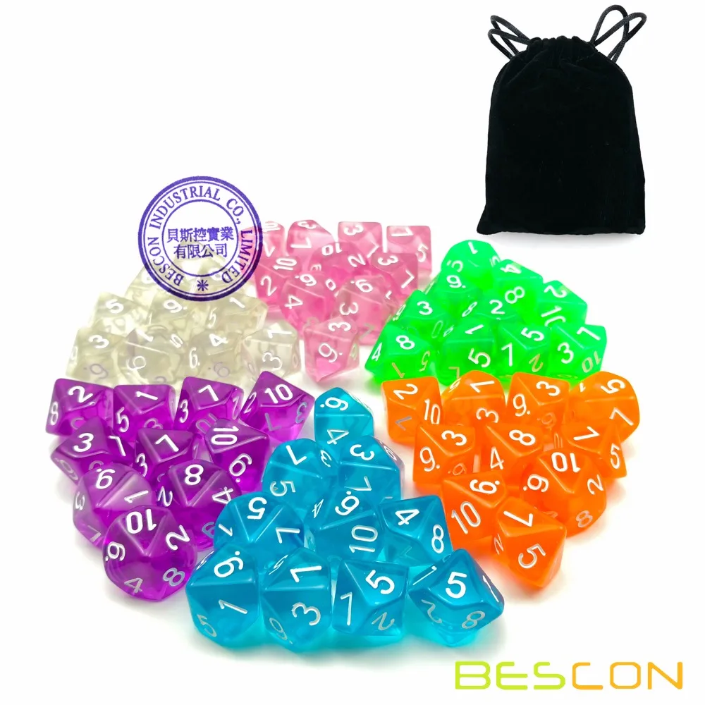 60pcs Assorted Colored Translucent D10 (1-10) Pack,6X10pcs 10 Sides Dice Transparent Polyhedral Dice D10 Set in Drawstring Pouch
60pcs Assorted Colored Translucent D10 (1-10) Pack,6X10pcs 10 Sides Dice Transparent Polyhedral Dice D10 Set in Drawstring Pouch