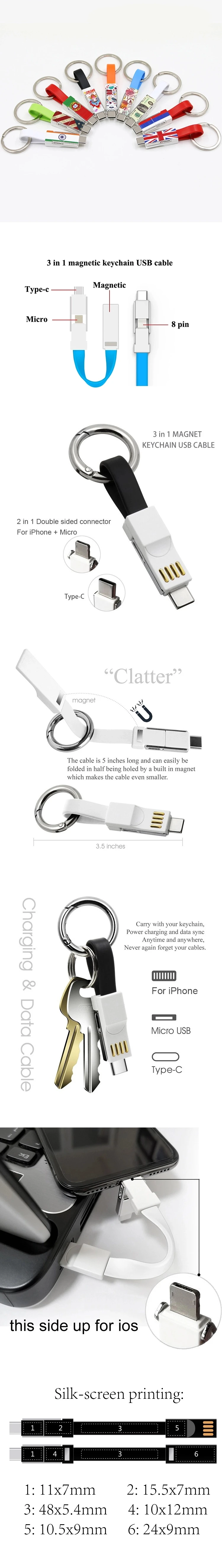 2019 top seller on Amazon CE ROHS FCC promotional gift 3 in 1 usb cable keychain for iphone for Android for type C - ANKUX.COM