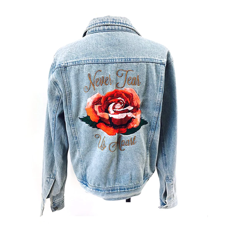 Custom Wholesale High Quality Rose Embroidery Girls Blue Denim Jacket, Customized color
Custom Wholesale High Quality Rose Embroidery Girls Blue Denim Jacket, Customized color