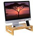 Bamboo Monitor Stand Desktop Riser Desk Organizer with Storage Slots for Computer Laptop TV Natural
