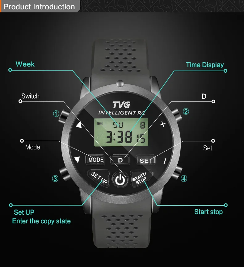 TVG Digital Watch Men Smart Remote Control Watches Luminous Week Alarm Clock Chronograph LED Sports Silicone Watches KM-118
