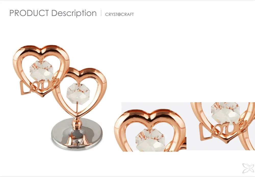 crystocraft wholesale rose gold plated crystals double heart