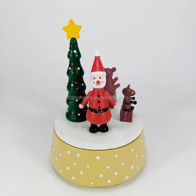 wooden circular santa music box christmas gift ornaments kid