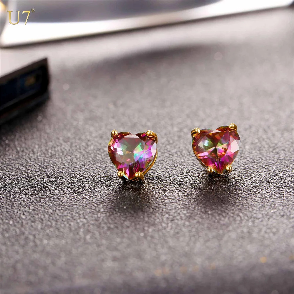U7 Top quality gold plated Zirconia crystal colorful CZ diamond stud love heart earrings for women jewelry, Gold/ platinum color
U7 Top quality gold plated Zirconia crystal colorful CZ diamond stud love heart earrings for women jewelry, Gold/ platinum color