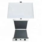 Wood Table Lamp USB Rechargeable fabric shade with power outlet