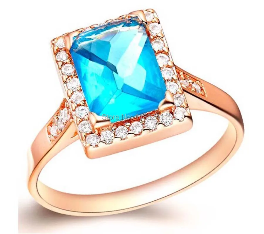 10pcs/lot Yellow Gold Filled Aquamarine Sapphire Ring Lady's 10KT Finger Rings For Women Jewelry Size 8 2014 Wholesale