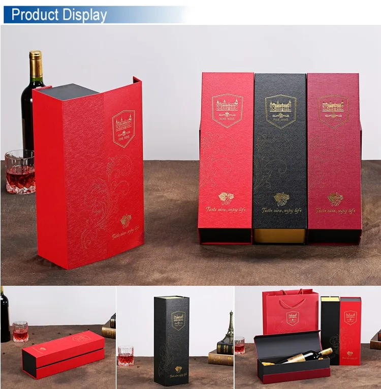 luxury folding magnetic closure cardboard packaging wine bottle