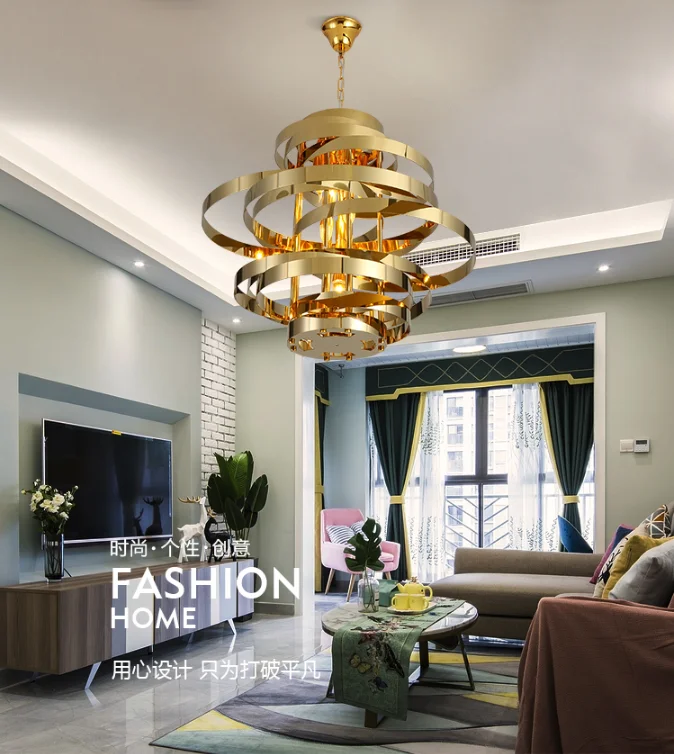 Postmodern art personality living room creative decoration luxury stainless steel metal chandelier