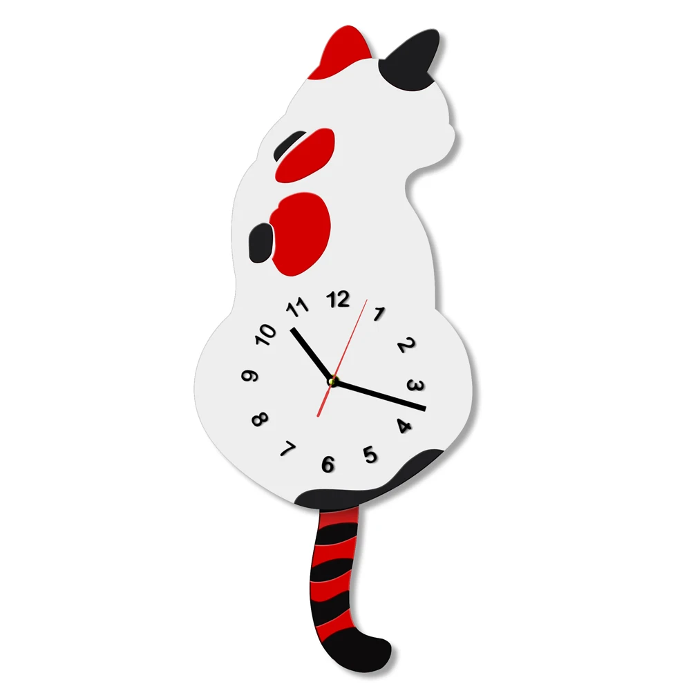Hight Quality Pendulum Clock Adorable Cat Wall Clock With Swishing Tails Cat Wags its Tail Wall Watch Tail Pendulum Wall Clock