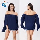 Wholesale modern design good selling fashionable one shoulder long sleeve woman chiffon blouse