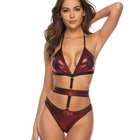Shiny Red One Two Pieces Ladies Women Sexy Swimsuit Bikini Swimwear