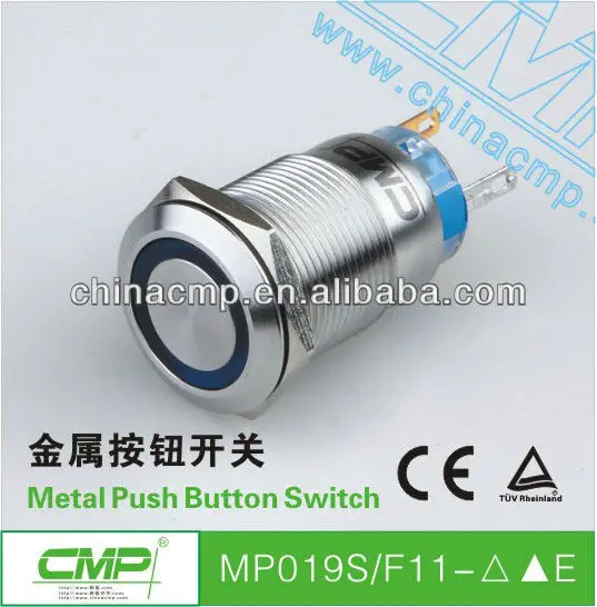 19mm CMP stainless steel or copper plated chrome waterproof push switch led ip67