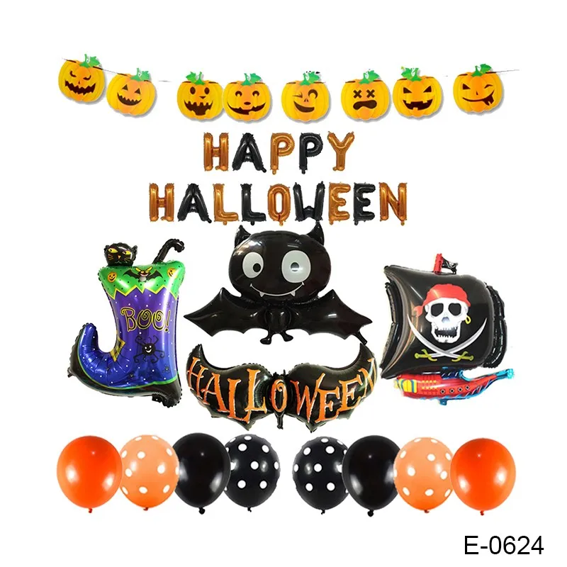 happy halloween hanging decoration set with banner paper fan
