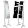 European Style White Floor Stand Mirrored Wooden Storage Jewelry Cabinet