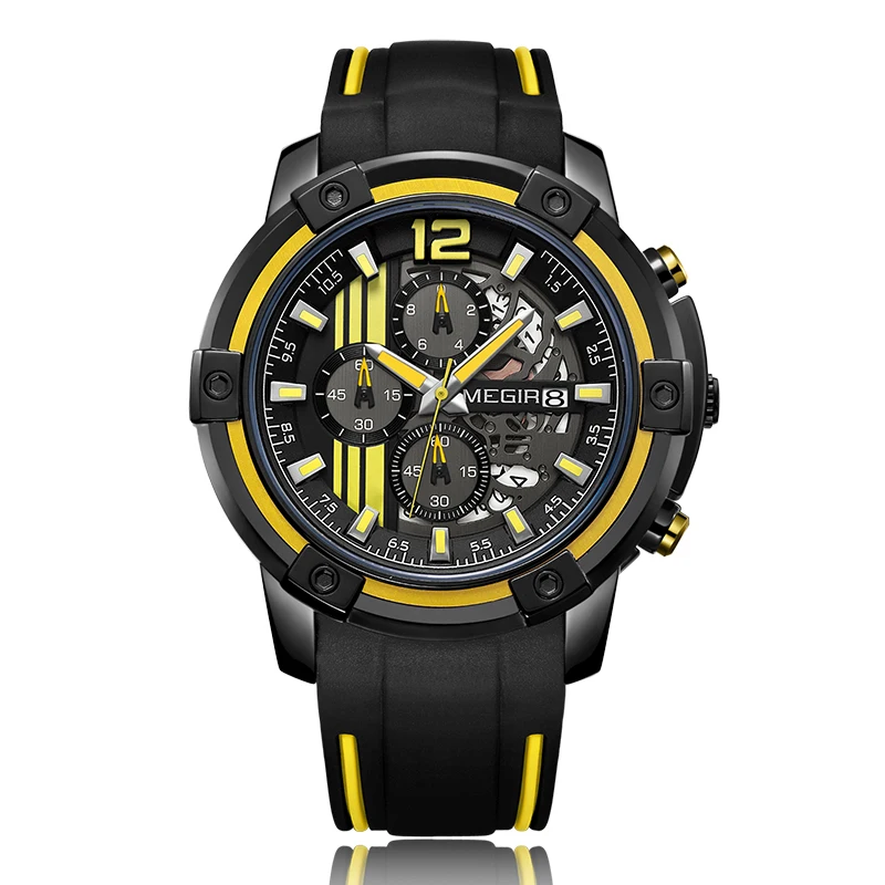 

Top Brand Luxury Men Chronograph Watches Silicone Calendar Clock Quartz Waterproof Sports Megir Men Wrist Watches 2094 Relojes