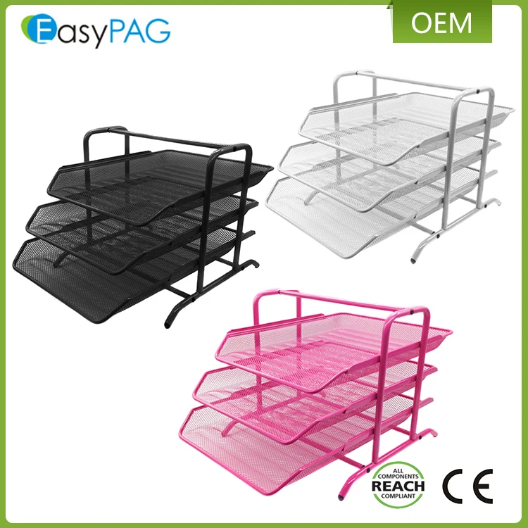 Factory desk design 3 color 3 tier metal mesh office paper tray