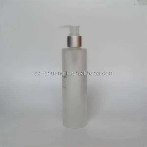 clear glass shampoo bottle