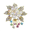 Wholesale Beautiful Gold Plating Colorful Crystal Pearl Flower Brooch Pin