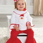 High quality little girls christmas boutique outfits childrens santa applique 2 pieces holiday clothes sets