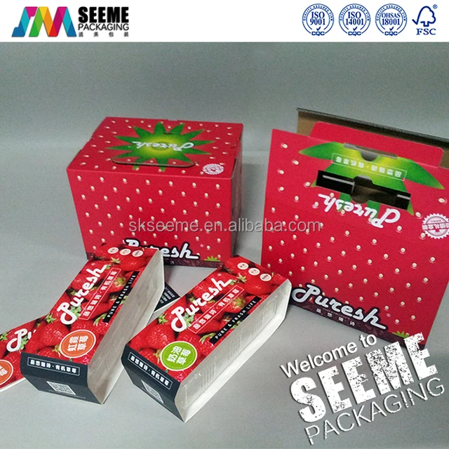 cardboard fruit strawberry packing carton box with plastic