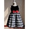Wholesale OEM baby dress designs,black and white stripe kid ball gown dress for 5years, girls party wear velvet top western dres