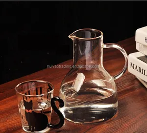 hand made transparent glass milk cup with glass handle and