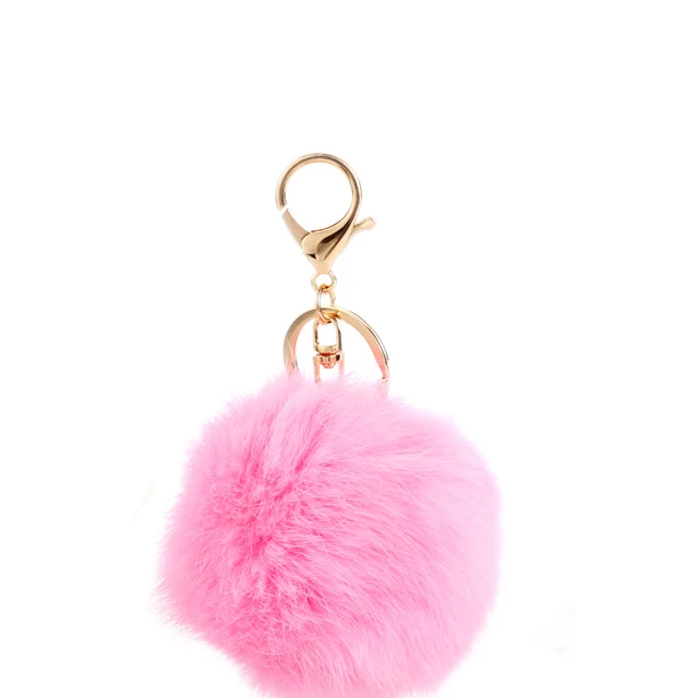 hot selling customized pink fur ball charm pom pom keychain for