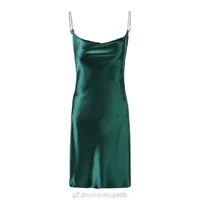 

2019Latest ladies sexy V neck turquoise slip dress women fashion shining satin summer dresses rhinestones straps casual dress