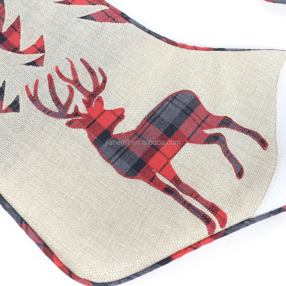 wholesale embroidered reindeer polyester christmas stocking