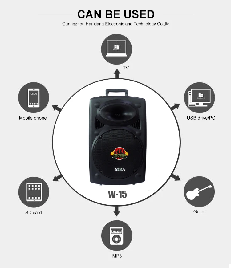 MBA Hot sale 15 inch cheap active plastic mobile trolley battery speaker with bluetooth and remote control functions - ANKUX.COM