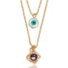 45322 Xuping jewelry supplies collares de moda 18k gold glass pendant double layer necklace collares de mujer joyas